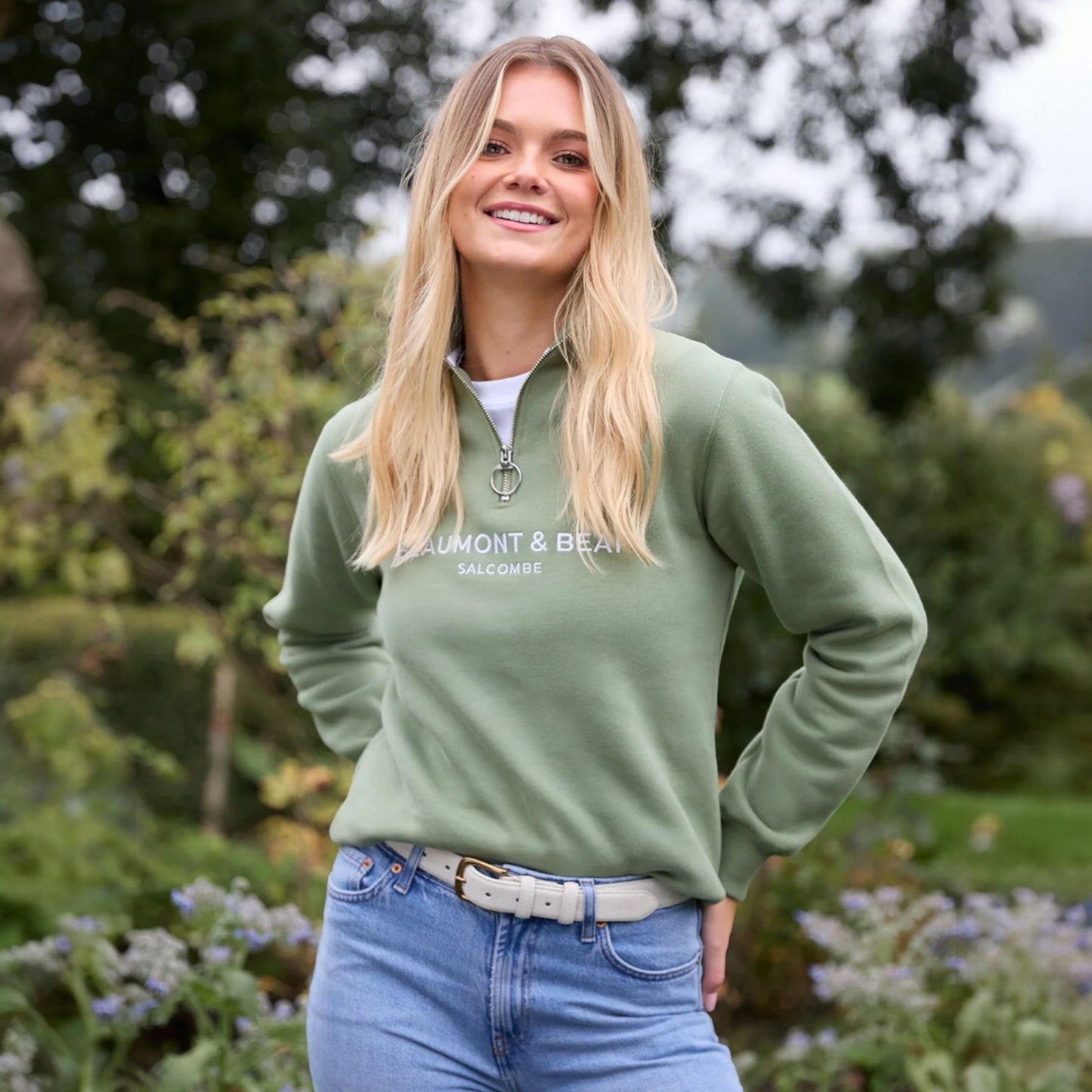 Beaumont & Bear Kingswear Unisex Quarter Zip Sweatshirt Village Green