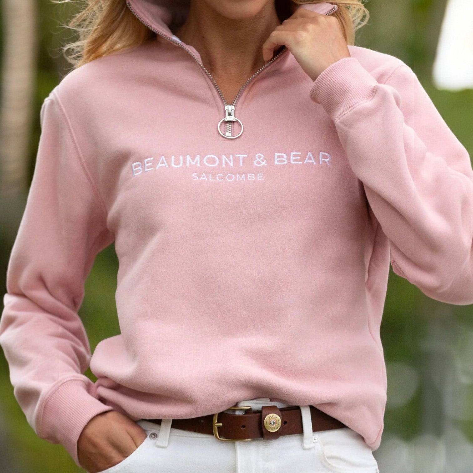 Beaumont & Bear Kingswear Unisex Quarter Zip Sweatshirt Dusty Pink