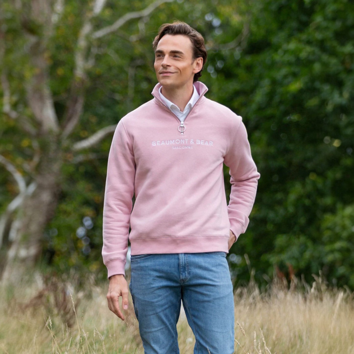 Beaumont & Bear Kingswear Unisex Quarter Zip Sweatshirt Dusty Pink