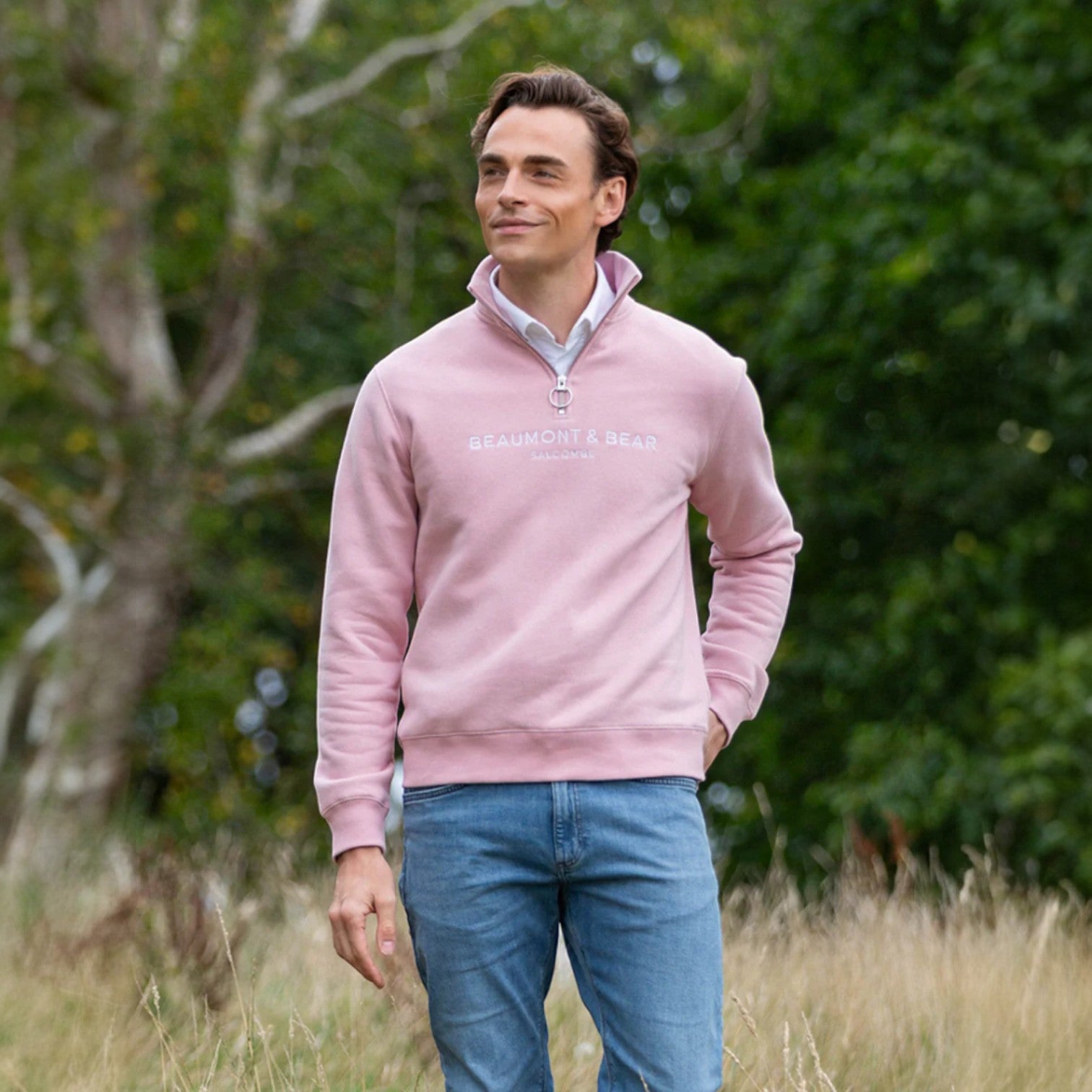 Beaumont & Bear Kingswear Unisex Quarter Zip Sweatshirt Dusty Pink