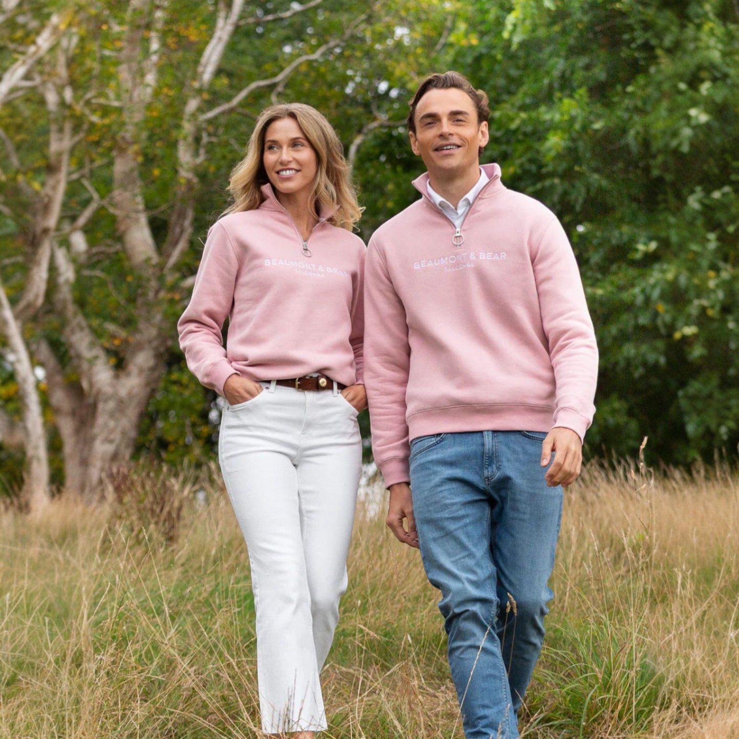 Beaumont & Bear Kingswear Unisex Quarter Zip Sweatshirt Dusty Pink