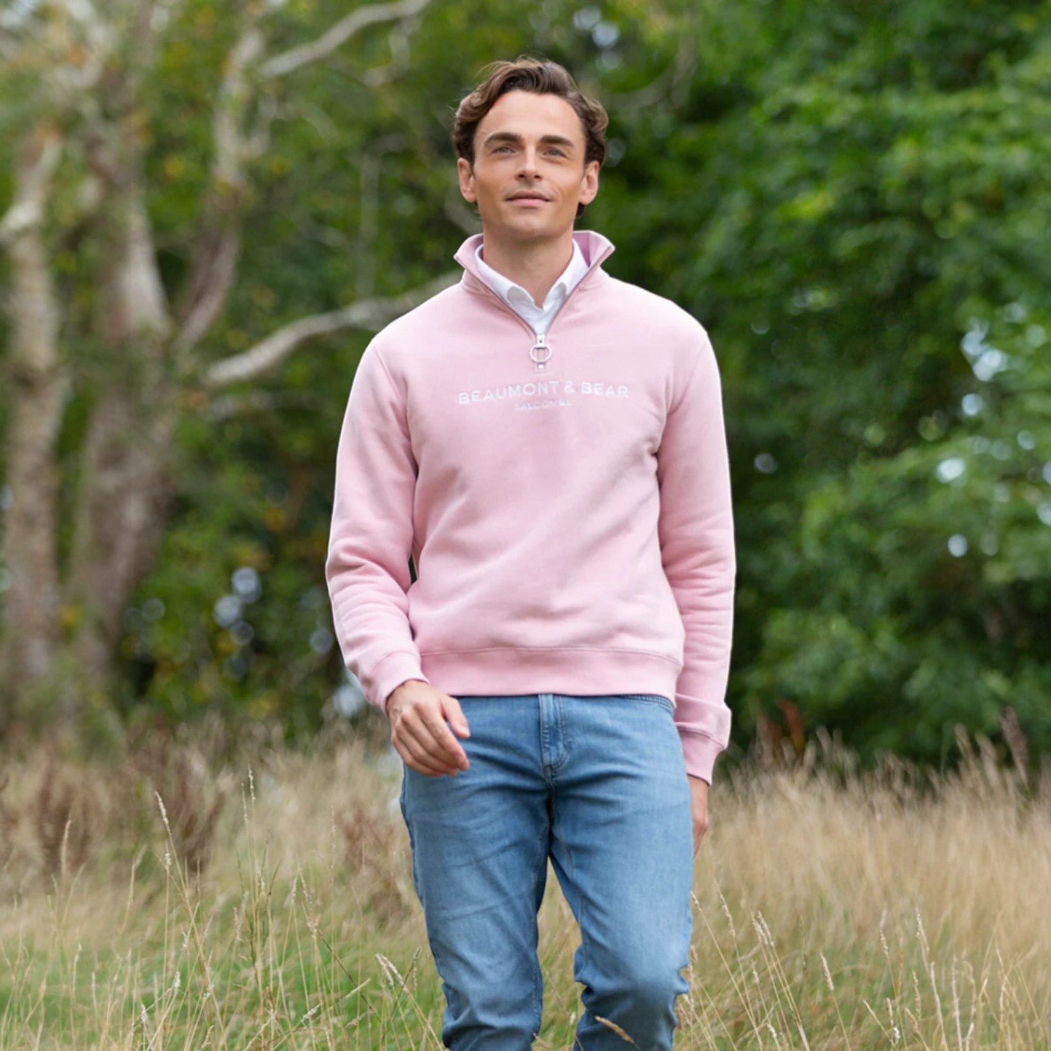 Beaumont & Bear Kingswear Unisex Quarter Zip Sweatshirt Dusty Pink