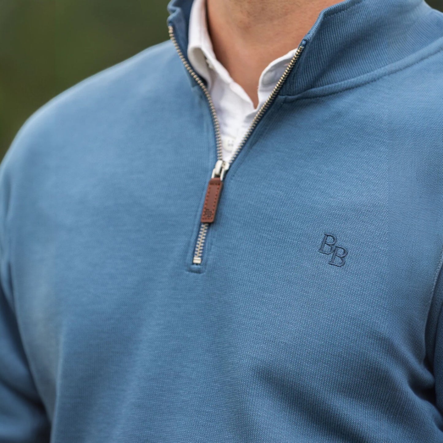 Beaumont & Bear Dittisham Ribbed Unisex Quarter Zip Vintage Blue