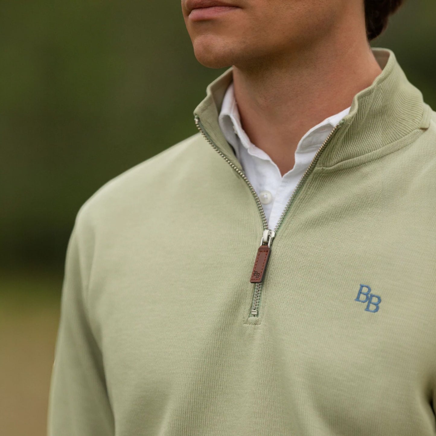 Beaumont & Bear Dittisham Ribbed Unisex Quarter Zip Moss Green