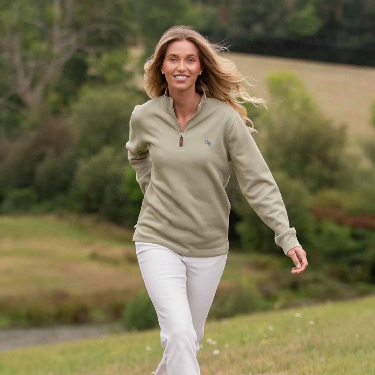 Beaumont & Bear Dittisham Ribbed Unisex Quarter Zip Moss Green