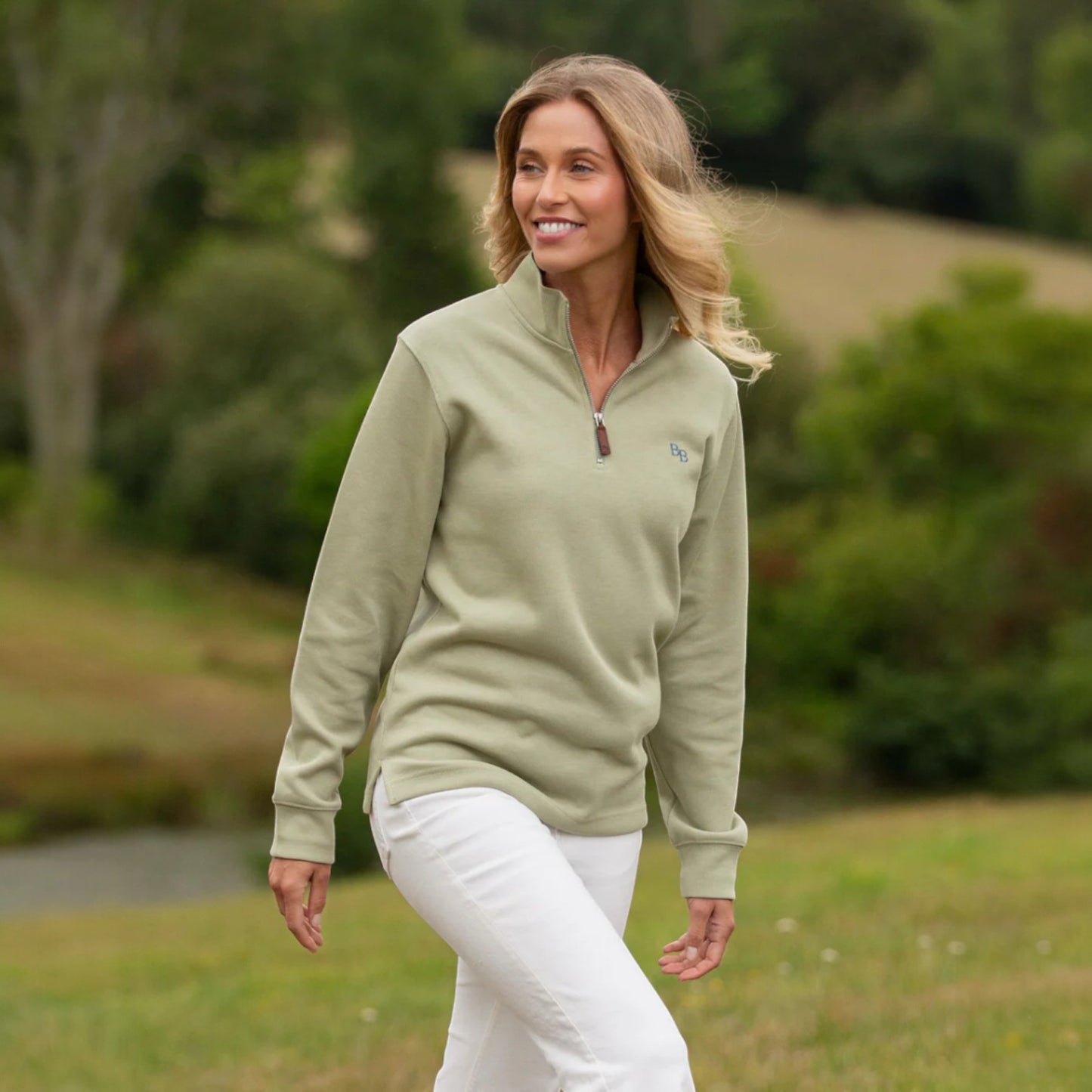 Beaumont & Bear Dittisham Ribbed Unisex Quarter Zip Moss Green